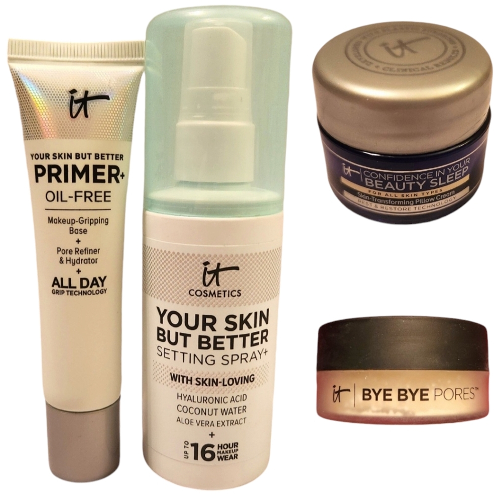 IT Cosmetics Makeup Bundle NEW Primer Setting Spray Finishing Powder Night Cream